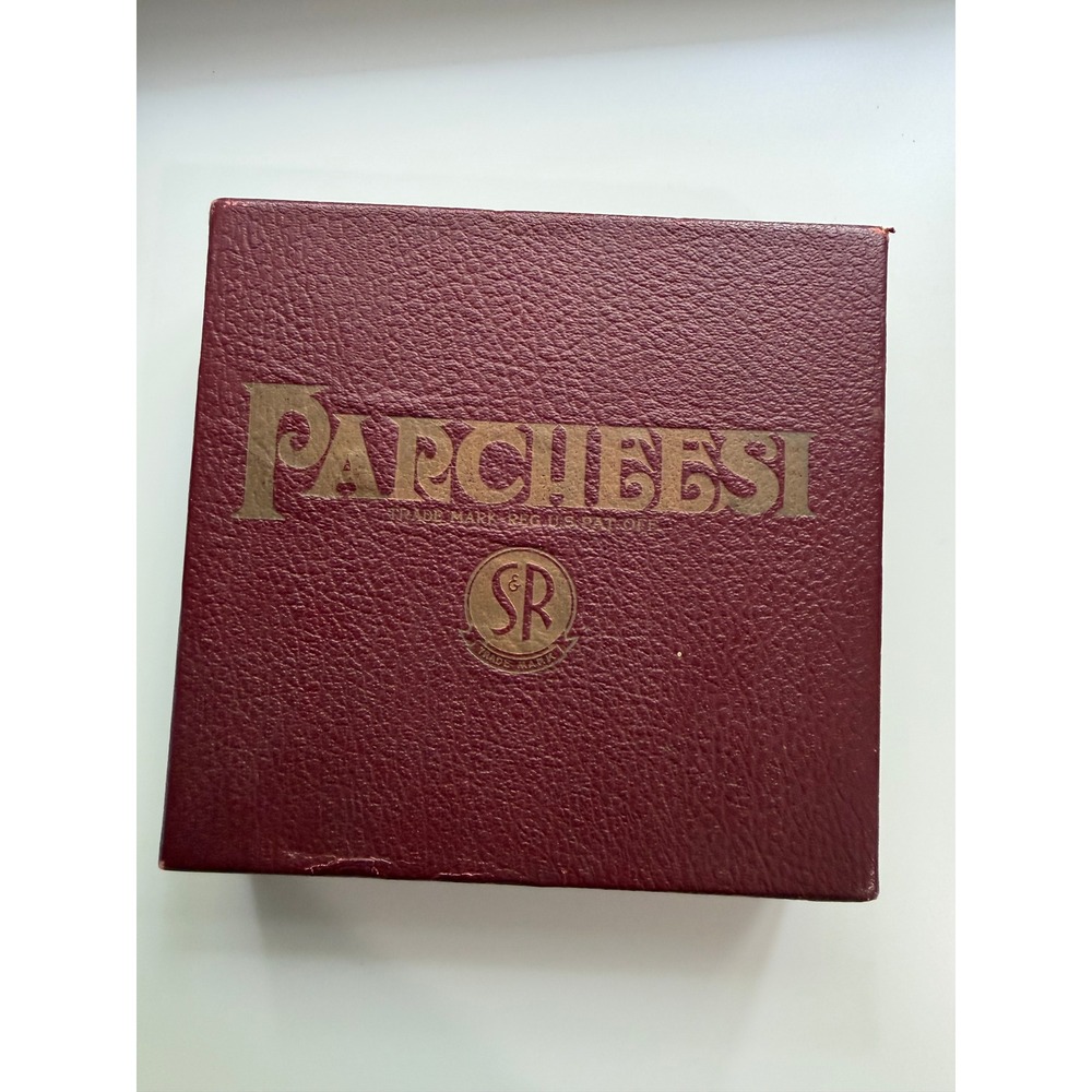 VTG Selchow & Righter Parcheesi Board Game Pieces Maroon Box Set 1954 No‎ Board